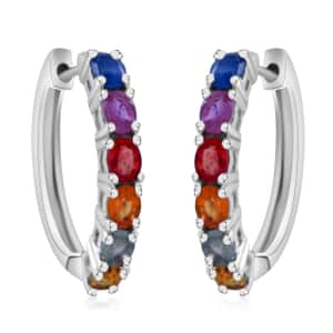 Premium Multi Sapphire 2.65 ctw Hoop Earrings in Rhodium Over Sterling Silver