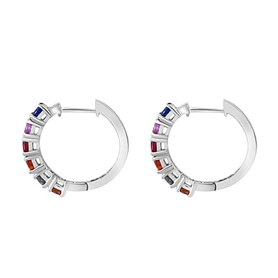 Premium Multi Sapphire 2.65 ctw Hoop Earrings in Rhodium Over Sterling Silver