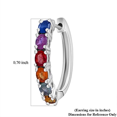 Premium Multi Sapphire 2.65 ctw Hoop Earrings in Rhodium Over Sterling Silver