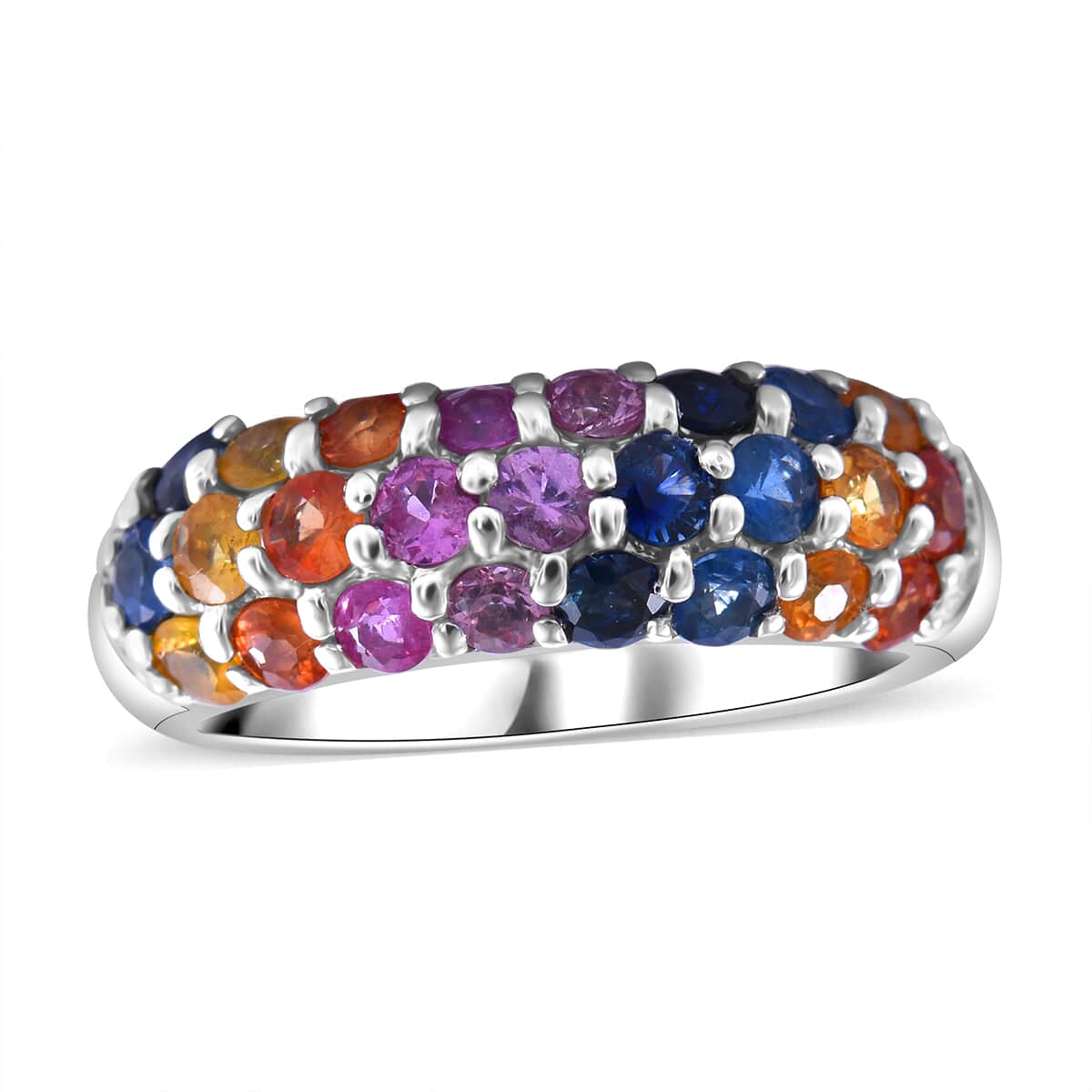 Premium Multi Sapphire Rainbow Ring in Rhodium Over Sterling Silver (Size 10.0) 2.10 ctw image number 0