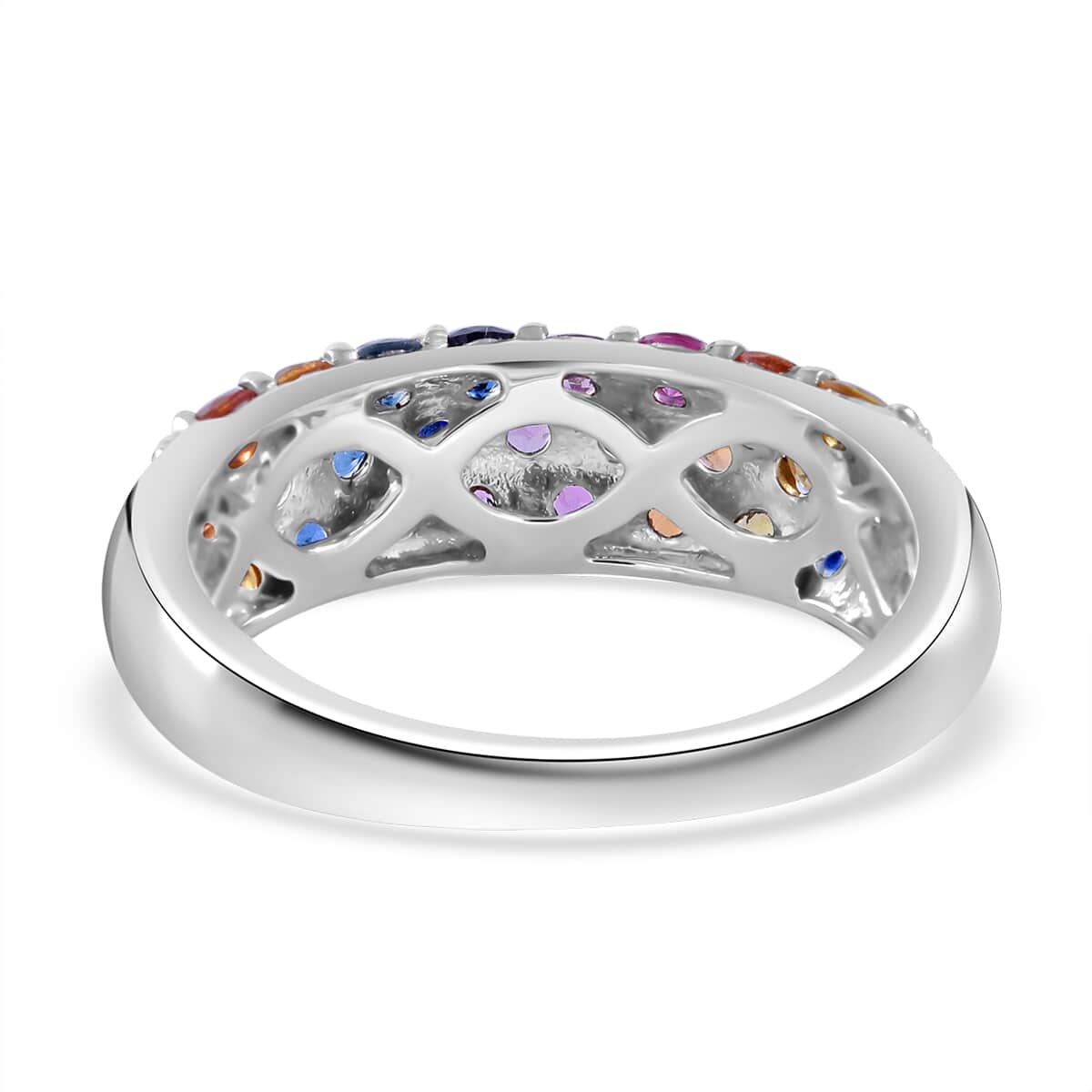 Premium Multi Sapphire Rainbow Ring in Rhodium Over Sterling Silver (Size 10.0) 2.10 ctw image number 2