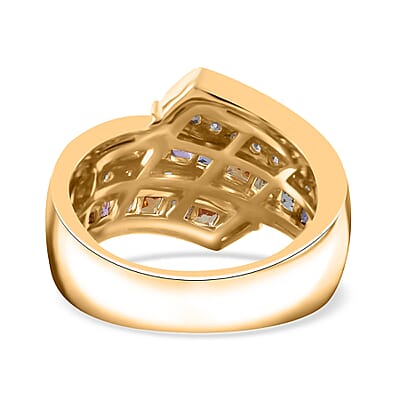 Premium Multi Sapphire and Moissanite 3.00 ctw Bypass Ring in 18K Vermeil Yellow Gold Over Sterling Silver (Size 10.0)