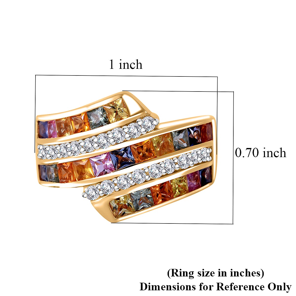Premium Multi Sapphire and Moissanite 3.00 ctw Bypass Ring in 18K Vermeil Yellow Gold Over Sterling Silver (Size 10.0)
