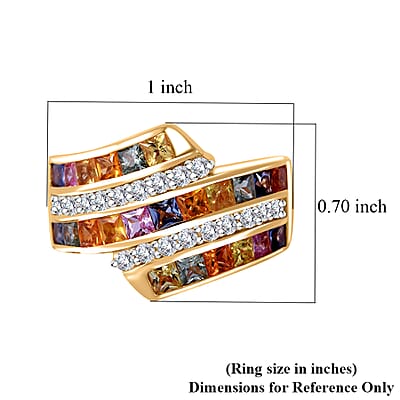 Premium Multi Sapphire and Moissanite 3.00 ctw Bypass Ring in 18K Vermeil Yellow Gold Over Sterling Silver (Size 10.0)