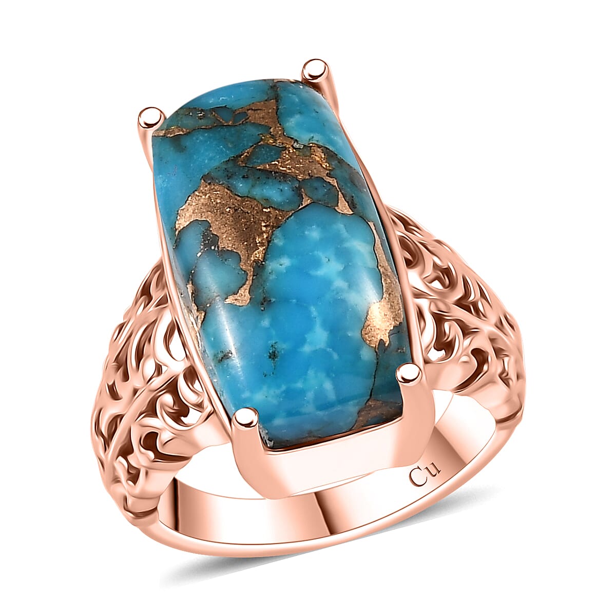 EverTrue Matrix Chestnut Brine Turquoise 9.75 ctw Solitaire Ring in 14K RG Over Copper with Magnet (Size 10.0)