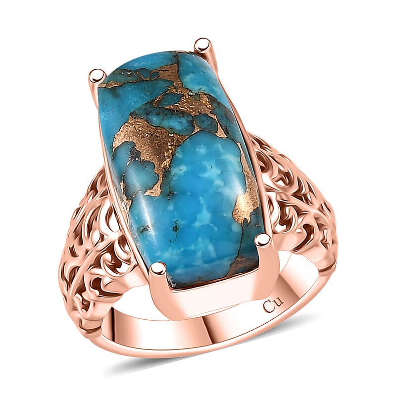 EverTrue Matrix Chestnut Brine Turquoise 9.75 ctw Solitaire Ring in 14K RG Over Copper with Magnet (Size 10.0)