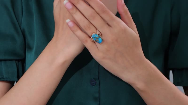 EverTrue Matrix Chestnut Brine Turquoise Solitaire Ring in 14K RG Over Copper with Magnet (Size 10.0) 9.75 ctw