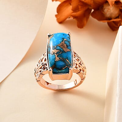 EverTrue Matrix Chestnut Brine Turquoise 9.75 ctw Solitaire Ring in 14K RG Over Copper with Magnet (Size 10.0)