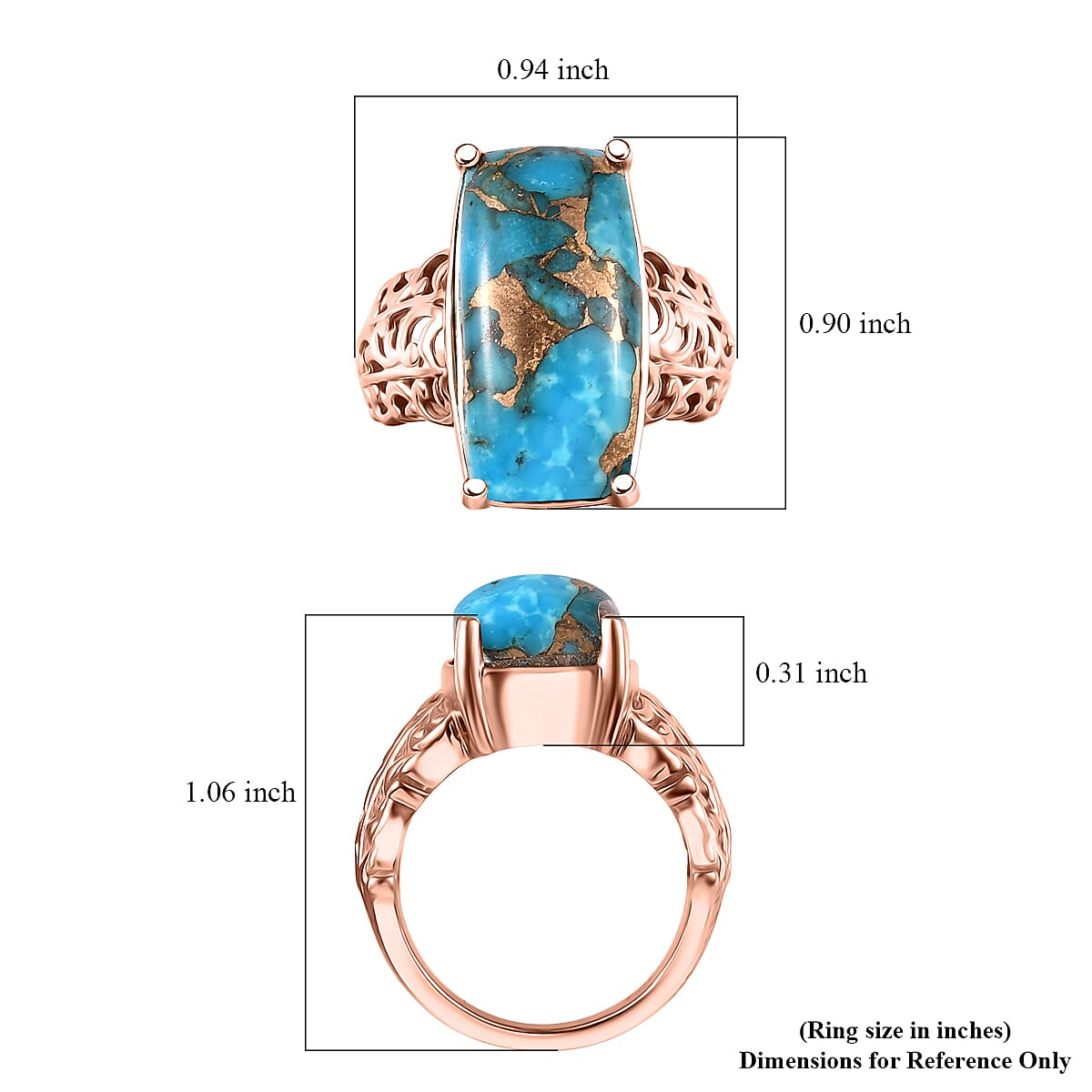 EverTrue Matrix Chestnut Brine Turquoise 9.75 ctw Solitaire Ring in 14K RG Over Copper with Magnet (Size 10.0)