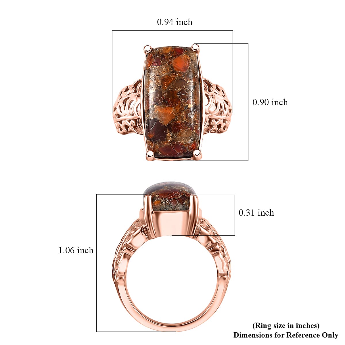 EverTrue Matrix Fire Opal 8.85 ctw Solitaire Ring in 14K Rose Gold Over Copper with Magnet (Size 10.0) image number 5