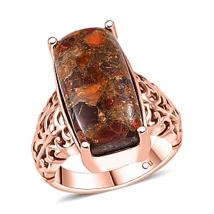 EverTrue Matrix Fire Opal 8.85 ctw Solitaire Ring in 14K Rose Gold Over Copper with Magnet (Size 11.0)