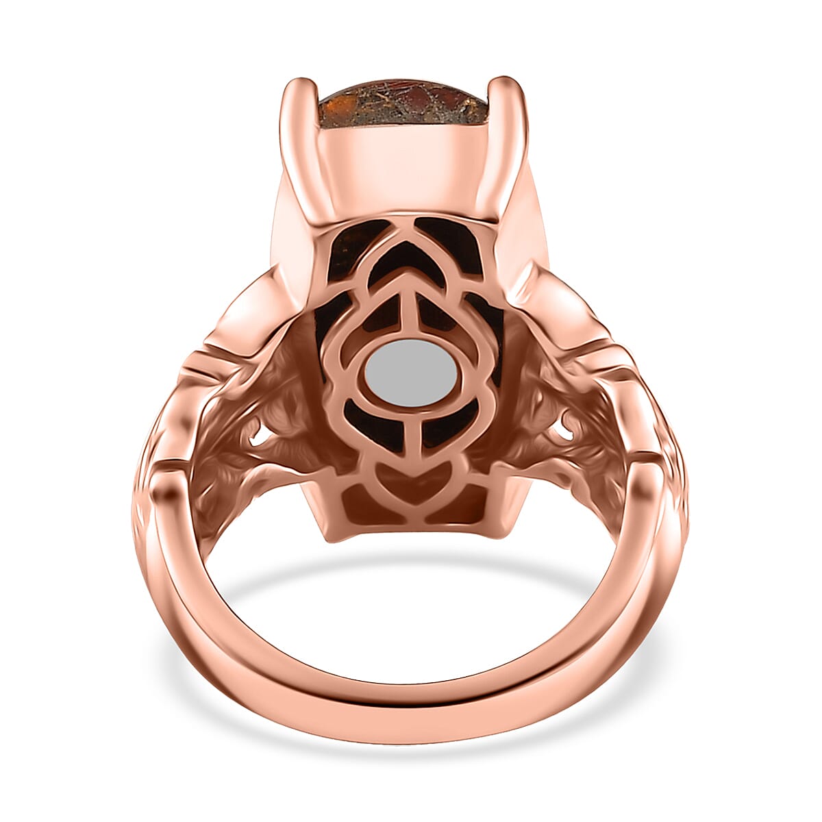 EverTrue Matrix Fire Opal 8.85 ctw Solitaire Ring in 14K Rose Gold Over Copper with Magnet (Size 11.0) image number 4