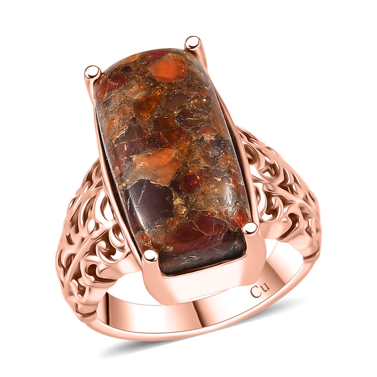 Matrix Fire Opal 8.40 ctw Solitaire Ring in 14K Rose Gold Over Copper with Magnet (Size 7.0) image number 0