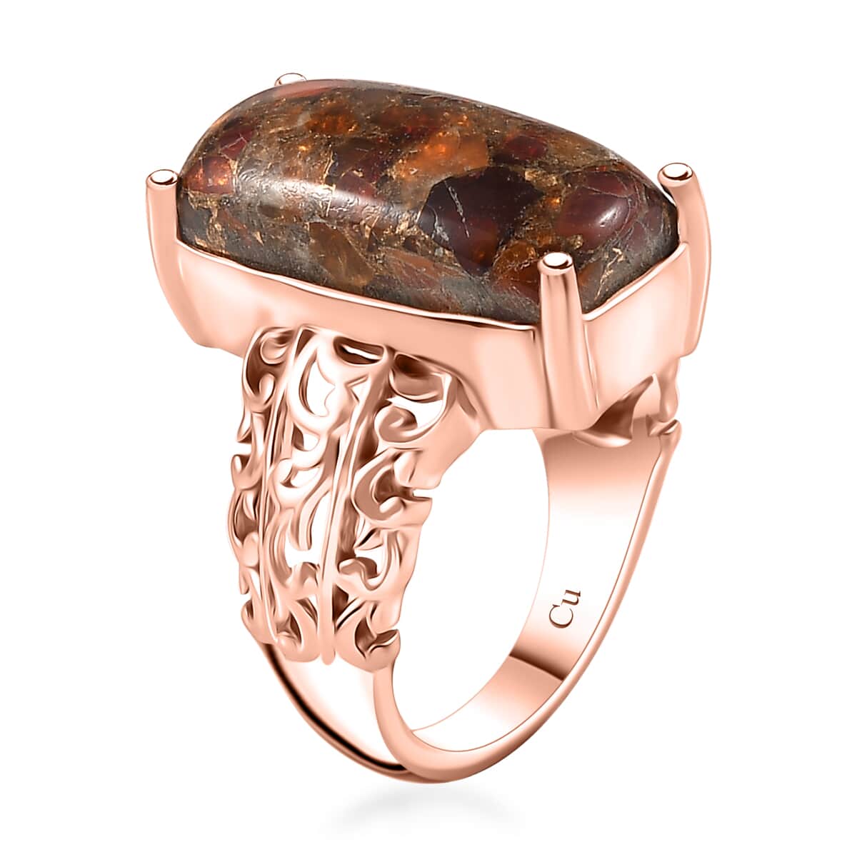 Matrix Fire Opal 8.40 ctw Solitaire Ring in 14K Rose Gold Over Copper with Magnet (Size 7.0) image number 3