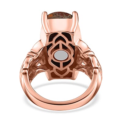 EverTrue Matrix Fire Opal 8.40 ctw Solitaire Ring in 14K Rose Gold Over Copper with Magnet (Size 7.0)