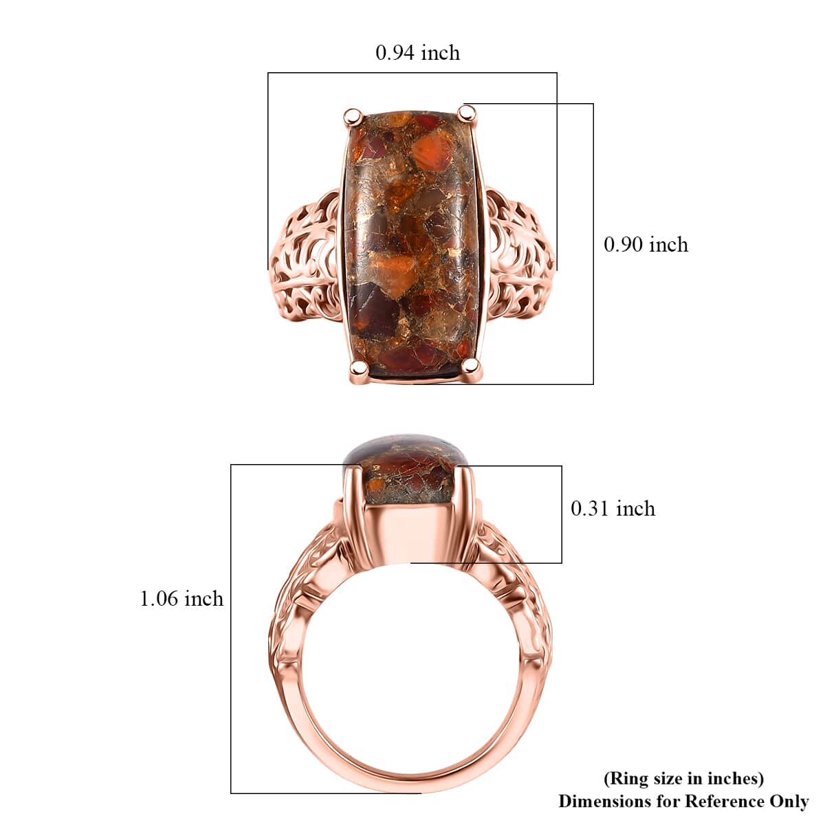 Matrix Fire Opal 8.40 ctw Solitaire Ring in 14K Rose Gold Over Copper with Magnet (Size 7.0) image number 5