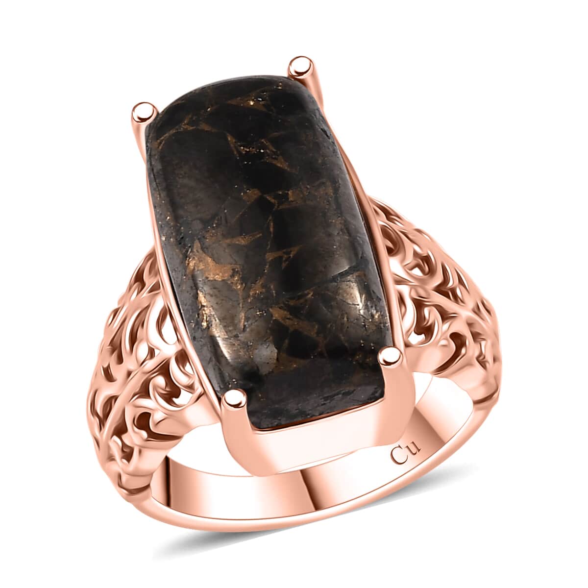 Matrix Silver Shungite 7.75 ctw Solitaire Ring in 14K Rose Gold Over Copper with Magnet (Size 6.0) image number 0