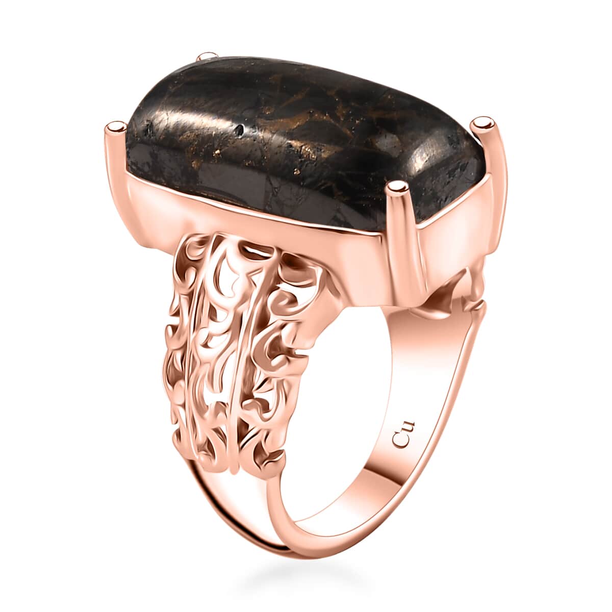 Matrix Silver Shungite 7.75 ctw Solitaire Ring in 14K Rose Gold Over Copper with Magnet (Size 6.0) image number 3