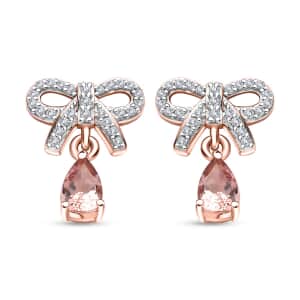 Premium Blush Tourmaline and White Zircon 0.70 ctw Love Knot Earrings in 18K Vermeil RG Over Sterling Silver