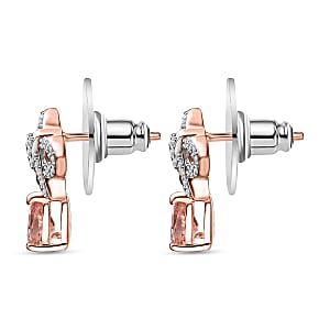 Premium Blush Tourmaline and White Zircon 0.70 ctw Love Knot Earrings in 18K Vermeil RG Over Sterling Silver