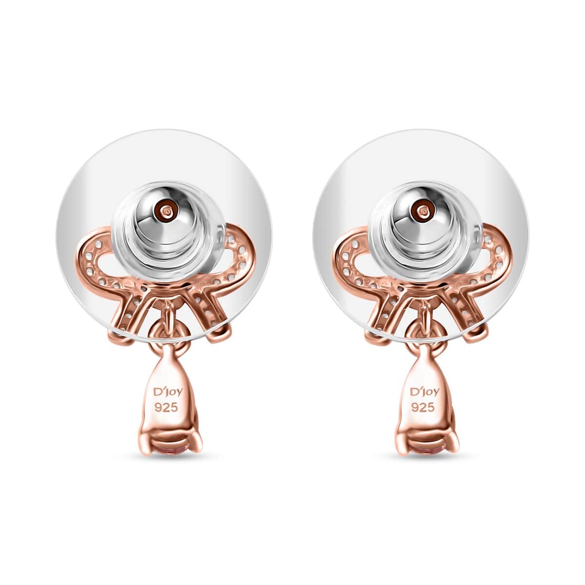 Premium Blush Tourmaline and White Zircon 0.70 ctw Love Knot Earrings in 18K Vermeil RG Over Sterling Silver image number 4