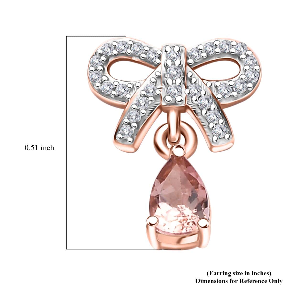 Premium Blush Tourmaline and White Zircon 0.70 ctw Love Knot Earrings in 18K Vermeil RG Over Sterling Silver image number 5