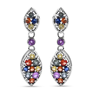 Premium Multi Sapphire 2.65 ctw Dangling Earrings in Rhodium Over Sterling Silver 