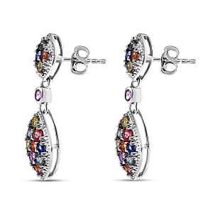 Premium Multi Sapphire 2.65 ctw Dangling Earrings in Rhodium Over Sterling Silver 