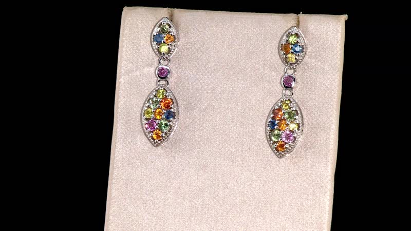 Premium Multi Sapphire 2.65 ctw Dangling Earrings in Rhodium Over Sterling Silver