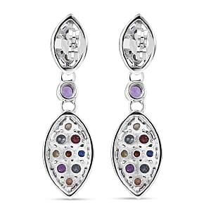 Premium Multi Sapphire 2.65 ctw Dangling Earrings in Rhodium Over Sterling Silver 