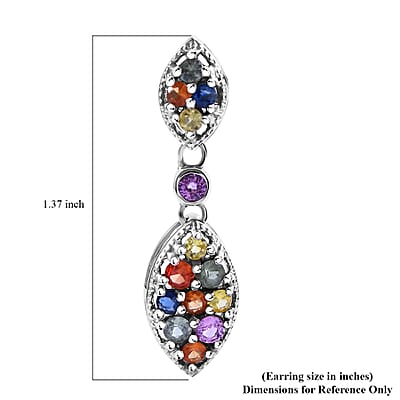 Premium Multi Sapphire 2.65 ctw Dangling Earrings in Rhodium Over Sterling Silver 