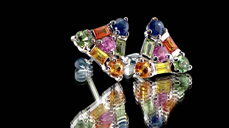 Premium Multi Sapphire 2.30 ctw Art Deco Earrings in Rhodium Over Sterling Silver