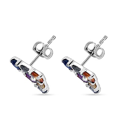 Premium Multi Sapphire 2.30 ctw Art Deco Earrings in Rhodium Over Sterling Silver