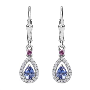 Tanzanite and Multi Gemstone 1.00 ctw Drop Earrings in Rhodium Over Sterling Silver