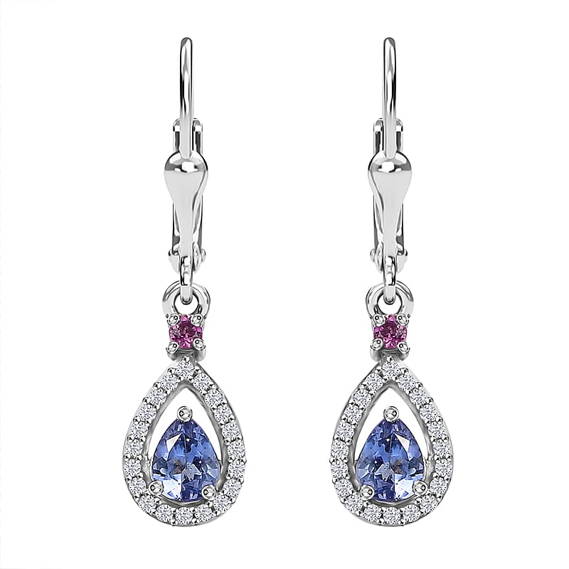 D'Joy Tanzanite and Multi Gemstone 1.00 ctw Drop Earrings in Rhodium Over Sterling Silver
