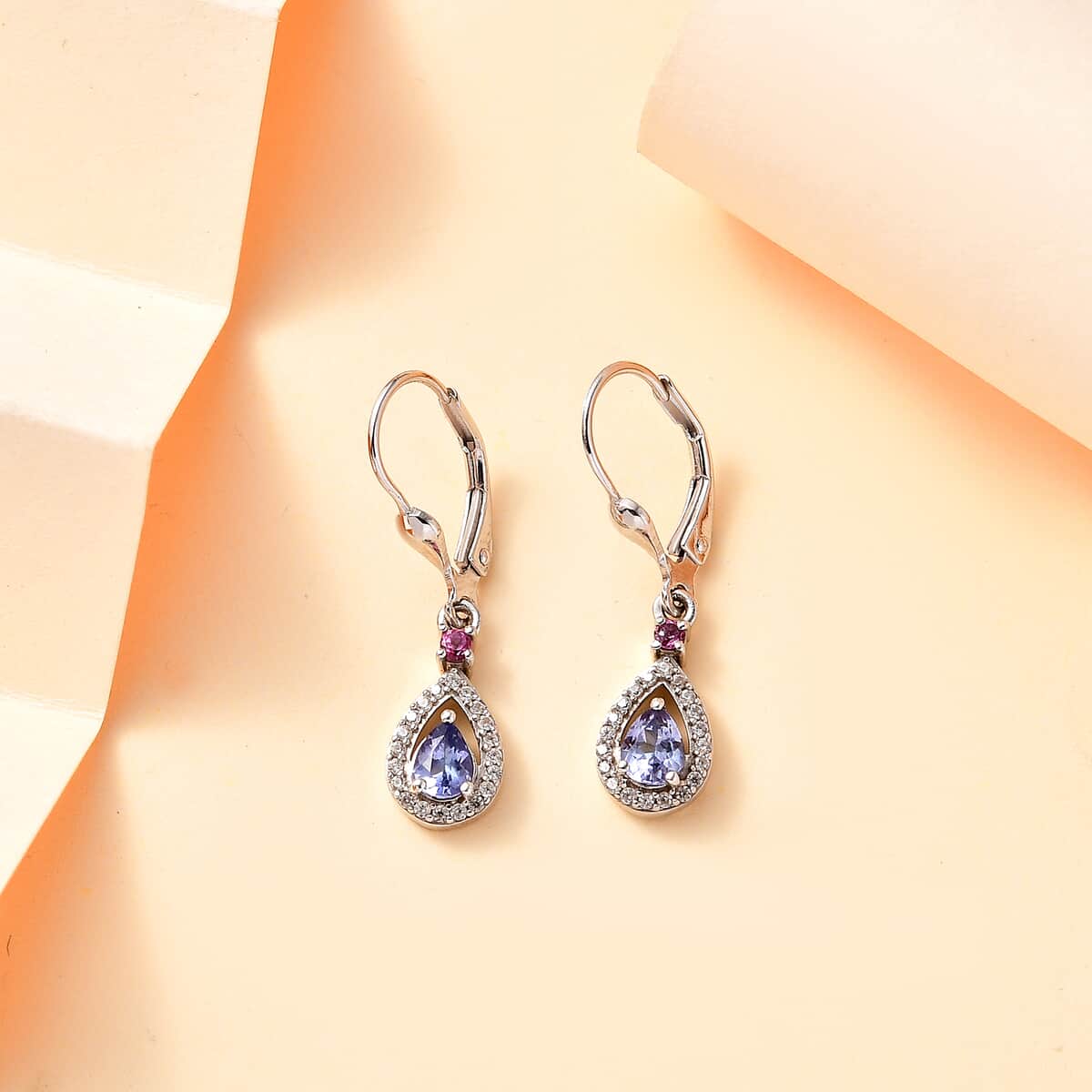 Tanzanite and Multi Gemstone 1.00 ctw Drop Earrings in Rhodium Over Sterling Silver image number 1