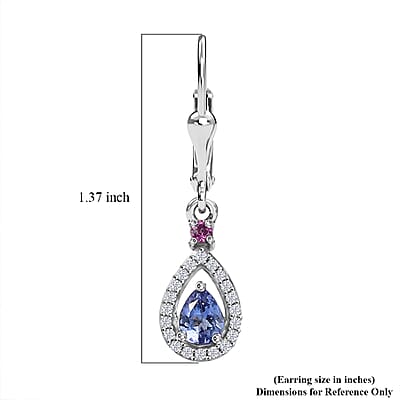 D'Joy Tanzanite and Multi Gemstone 1.00 ctw Drop Earrings in Rhodium Over Sterling Silver