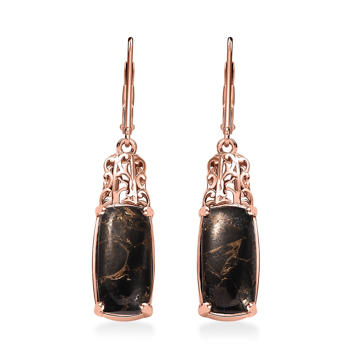 EverTrue Matrix Silver Shungite 5.50 ctw Solitaire Lever Back Earrings in 14K Rose Gold Over Copper with Magnet image number 0