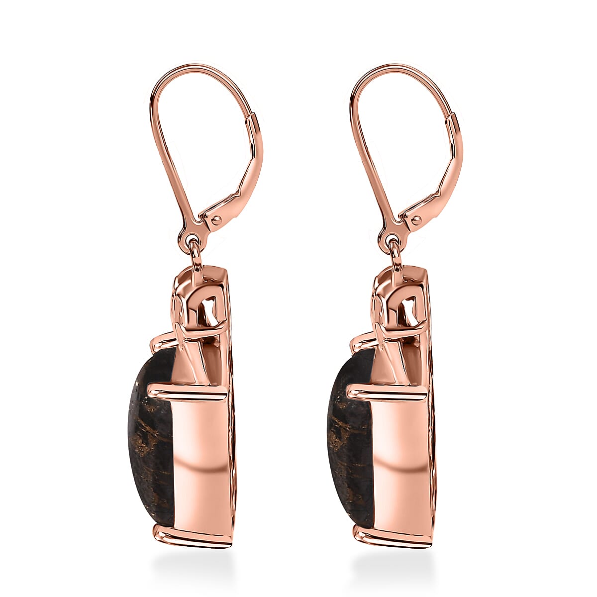EverTrue Matrix Silver Shungite 5.50 ctw Solitaire Lever Back Earrings in 14K Rose Gold Over Copper with Magnet image number 3