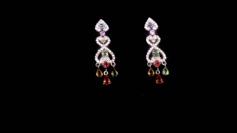 Premium Multi Sapphire and White Zircon 3.25 ctw Chandelier Earrings in Rhodium Over Sterling Silver