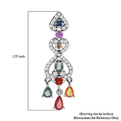Premium Multi Sapphire and White Zircon 3.25 ctw Chandelier Earrings in Rhodium Over Sterling Silver