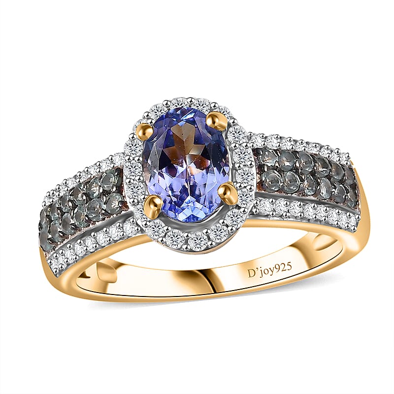 Tanzanite and Multi Gemstone 1.50 ctw Peacock Feather Ring in 18K Vermeil Yellow Gold Over Sterling Silver (Size 10.0)