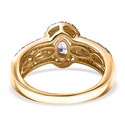 Tanzanite and Multi Gemstone 1.50 ctw Peacock Feather Ring in 18K Vermeil Yellow Gold Over Sterling Silver (Size 10.0)