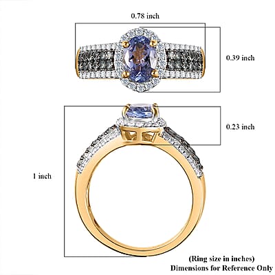 Tanzanite and Multi Gemstone 1.50 ctw Peacock Feather Ring in 18K Vermeil Yellow Gold Over Sterling Silver (Size 10.0)