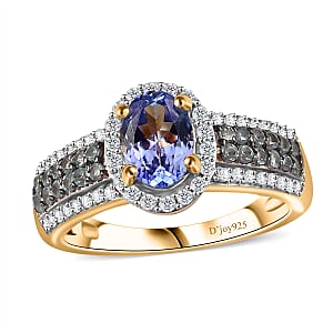 Tanzanite and Multi Gemstone 1.50 ctw Peacock Feather Ring in 18K Vermeil Yellow Gold Over Sterling Silver (Size 7.0)