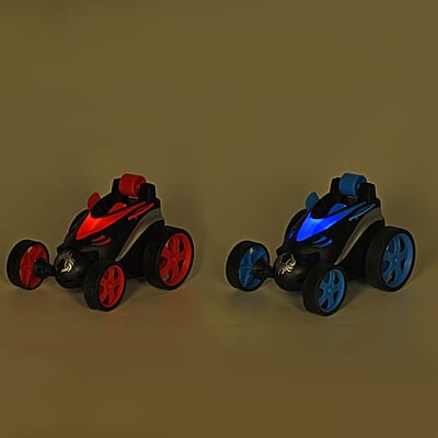 2pack Invincible Tornado RC Stunt Car with Flashing Light & Remote Control - Blue and Red (3xAAA, 2xAA Batteries Not Included)