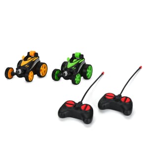 2pack Invincible Tornado RC Stunt Car with Flashing Light & Remote Control - Yellow and Green (3xAAA, 2xAA Batteries Not Included)