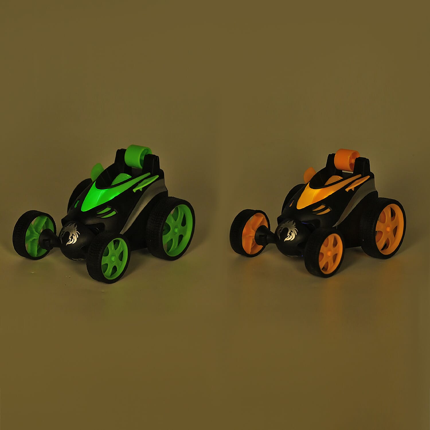 2pack Invincible Tornado RC Stunt Car with Flashing Light & Remote Control - Yellow and Green (3xAAA, 2xAA Batteries Not Included)