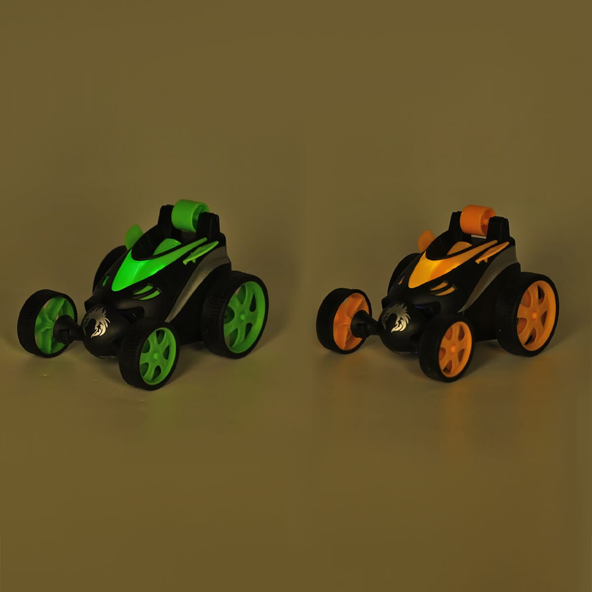 2pack Invincible Tornado RC Stunt Car with Flashing Light & Remote Control - Yellow and Green (3xAAA, 2xAA Batteries Not Included) image number 1