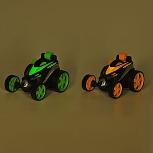 2pack Invincible Tornado RC Stunt Car with Flashing Light & Remote Control - Yellow and Green (3xAAA, 2xAA Batteries Not Included)